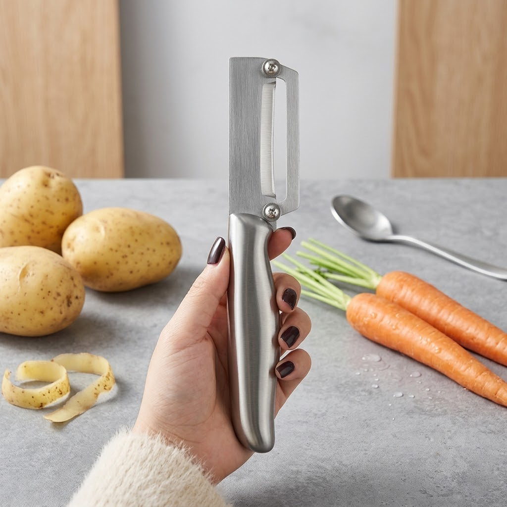 Noveliquecosh All-Steel Multi-Purpose Kitchen Peeler, Ultra-Sharp Stainless Steel Vegetable Peeler & Sugarcane Knife, Durable Metal Fruit Scraper Tool for Home & Commercial Use