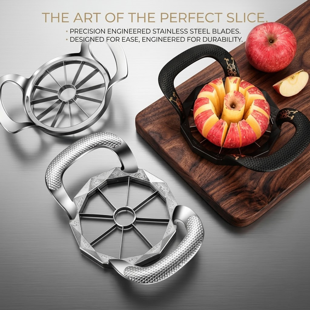 Noveliquecosh Heavy Duty Zinc Alloy Apple Slicer & Corer, Premium Fruit Divider with 8-Blade Splitter, Creative Portable Pitting Tool for Apples, Pears, and Potatoes, Silver