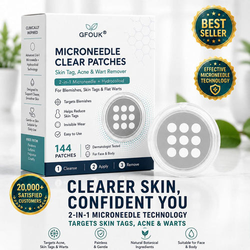 🔥GFOUK® 2-in-1 Microneedle & Hydrocolloid Patch🍀 | Removes raised moles, acne, flat warts, and skin tags | Helps improve wrinkles, scars, and blemishes | Invisible patches for face and body