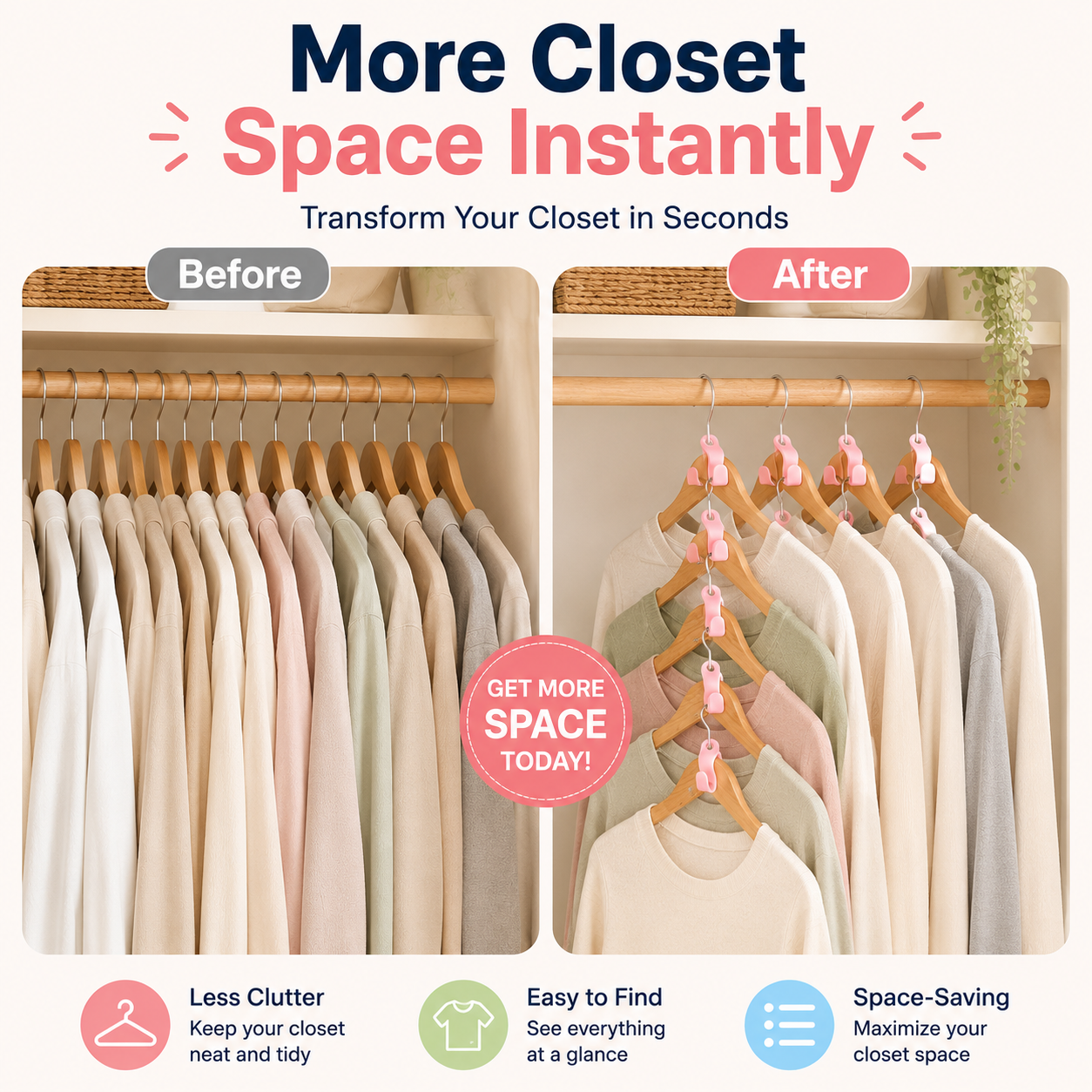 🔥 50% OFF TODAY! Space-Saving Hanger Hooks for Closets & Wardrobes