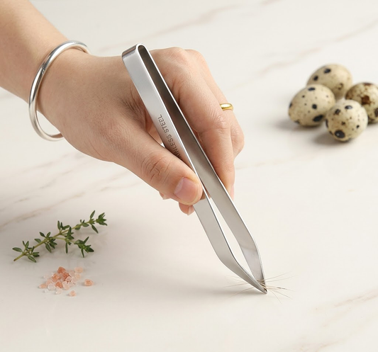 Noveliquecosh Stainless Steel Kitchen Tweezers, Multi-Functional Pig Hair Plucker, Precision Food Tongs for Removing Chicken/Duck Feathers & Fish Bones, Heavy Duty Poultry Dehairing Tool