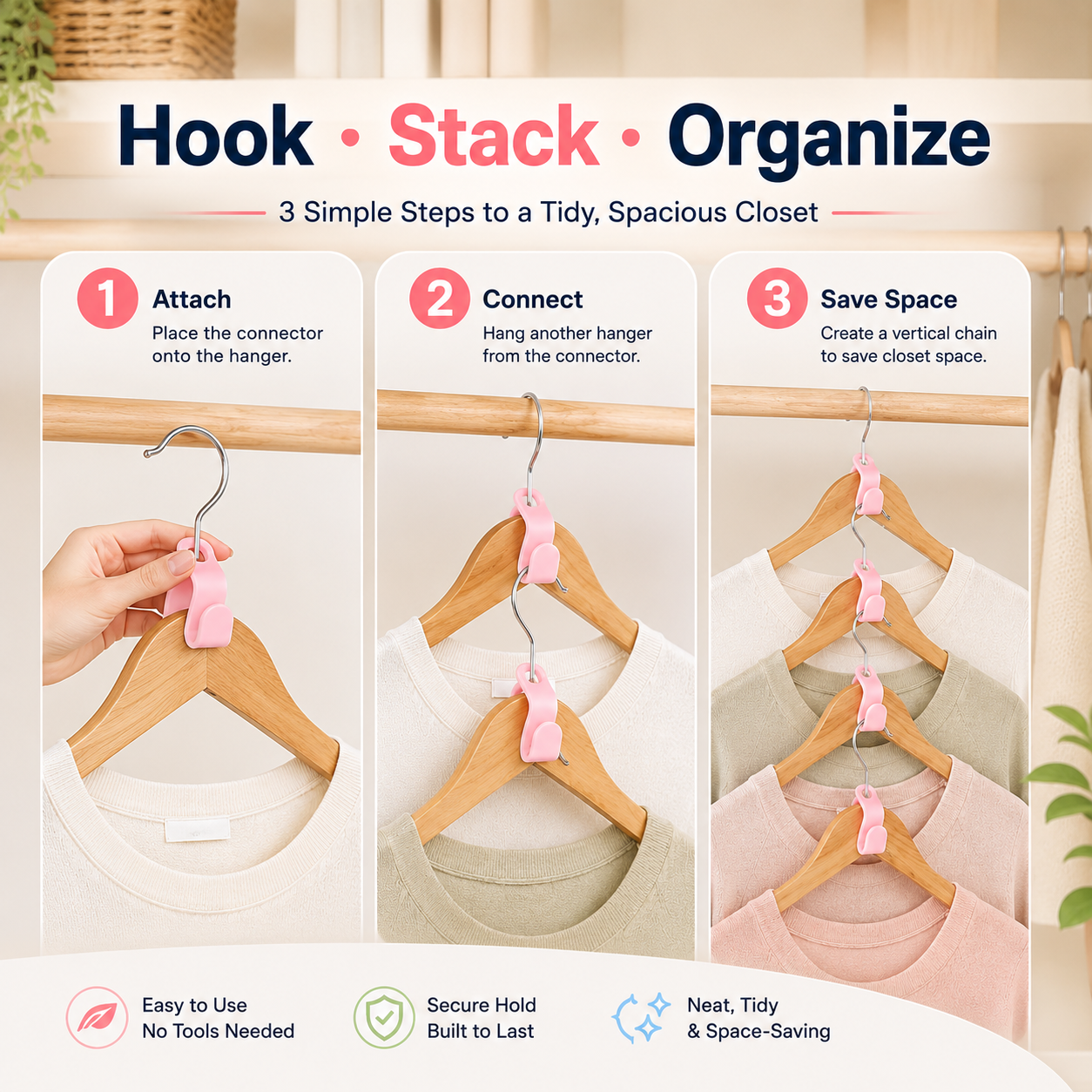 🔥 50% OFF TODAY! Space-Saving Hanger Hooks for Closets & Wardrobes