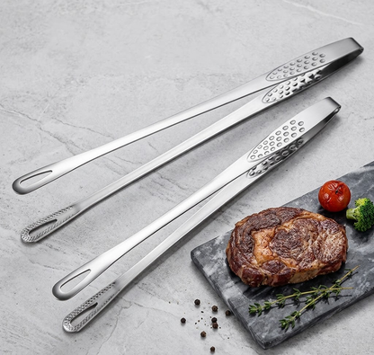 Noveliquecosh Professional Korean Stainless Steel BBQ Tongs, Multi-Purpose Precision Cooking Tongs for Grilling Meat, Steak and Serving, Dishwasher Safe