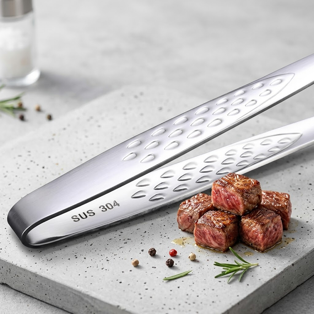 Noveliquecosh Professional Korean Stainless Steel BBQ Tongs, Multi-Purpose Precision Cooking Tongs for Grilling Meat, Steak and Serving, Dishwasher Safe